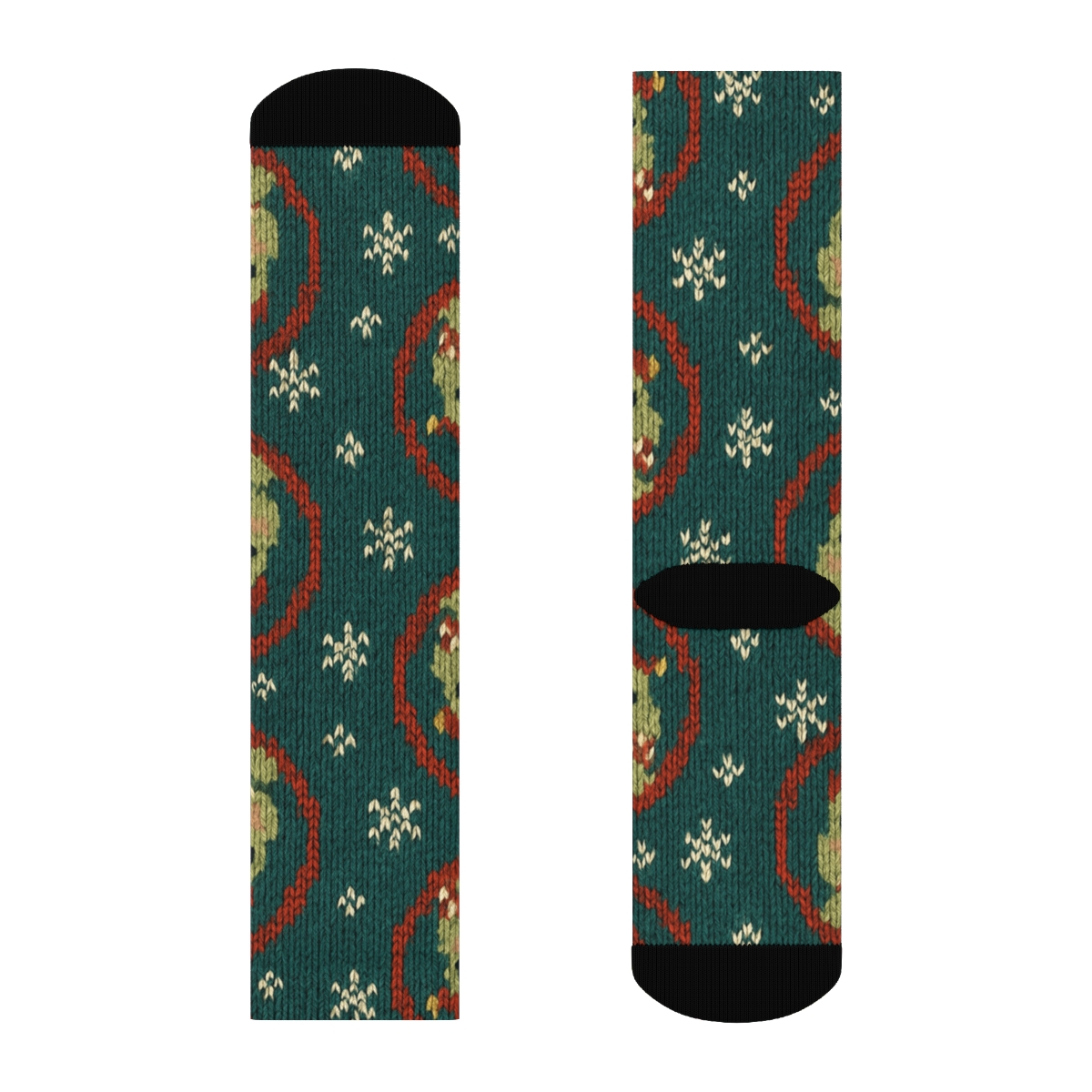 Frog Caroler Polka Dot Rounds On Teal Background unique graphic crew socks