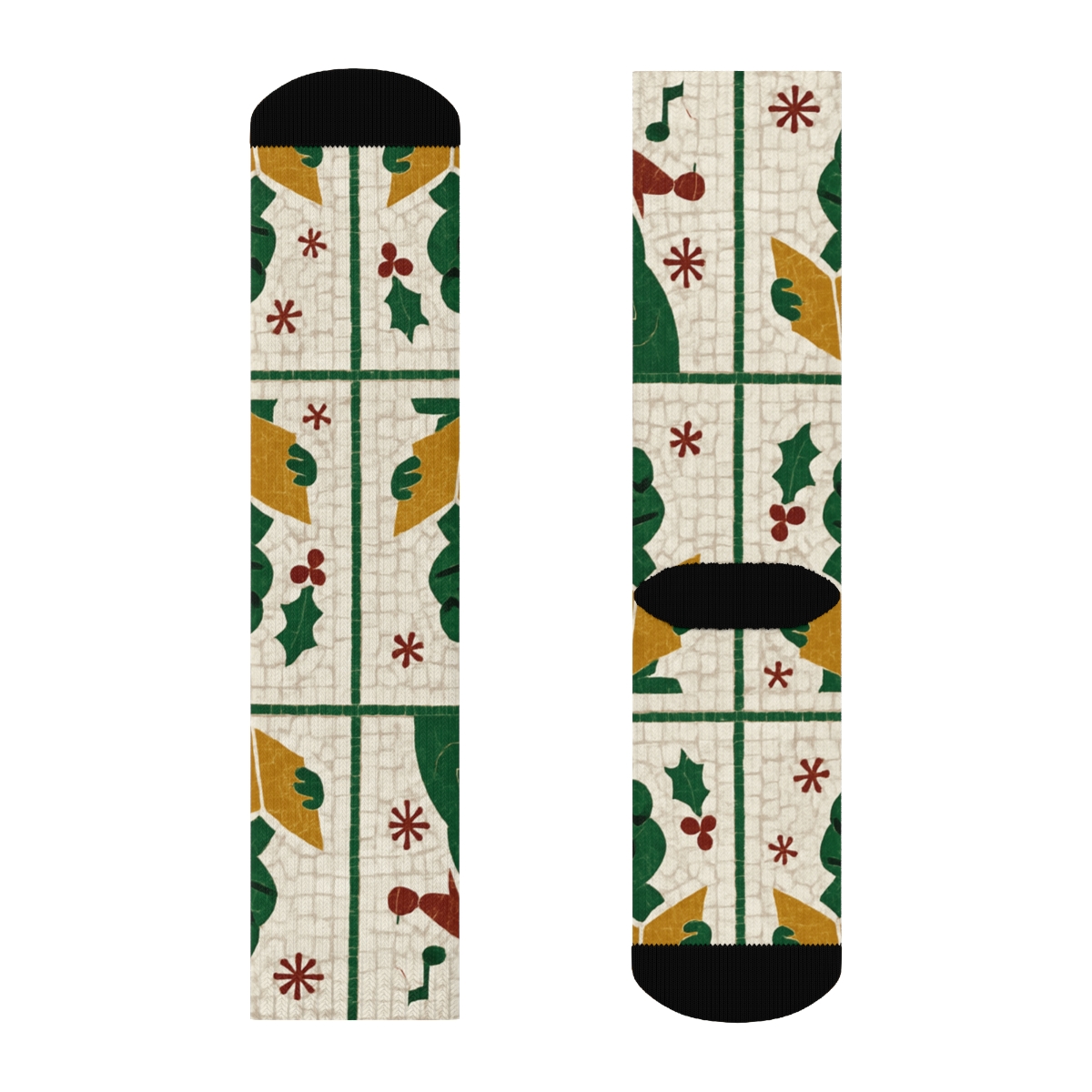 Frog Caroler Tile Mosaic soft everyday crew socks