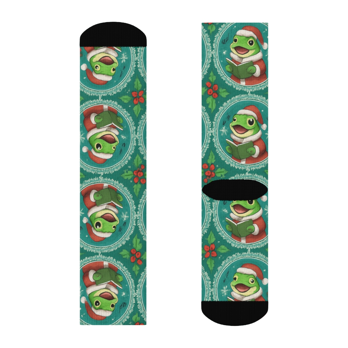 Frog Carolers Snowflake Medallions trendy patterned crew socks