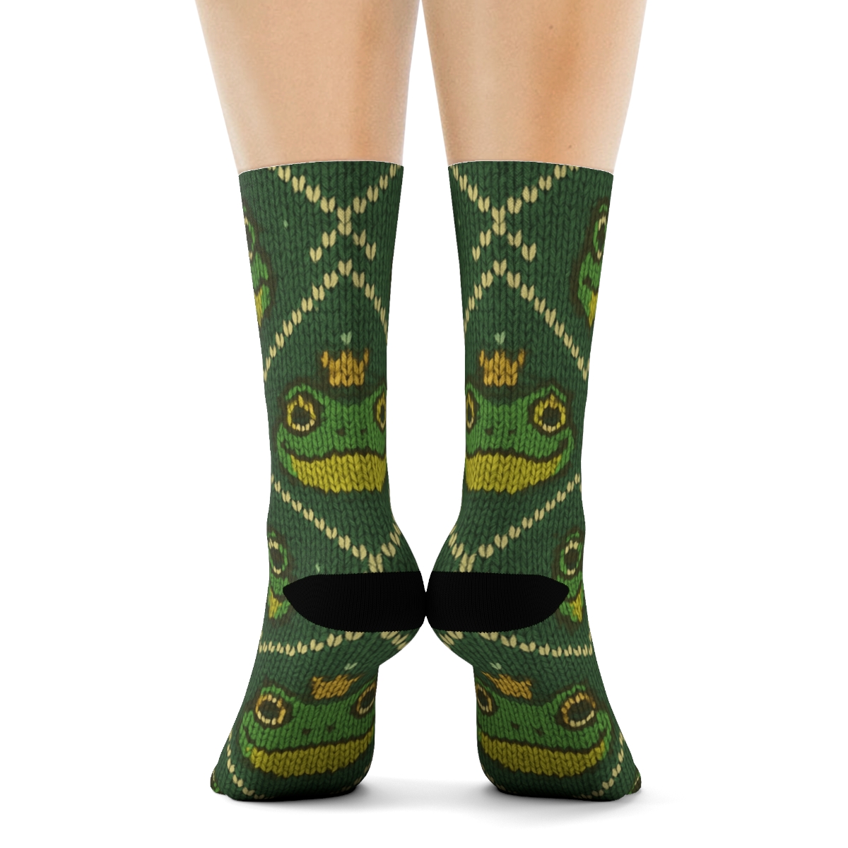 Frog Crowned Knit Illusion Lattice stylish athletic crew socks