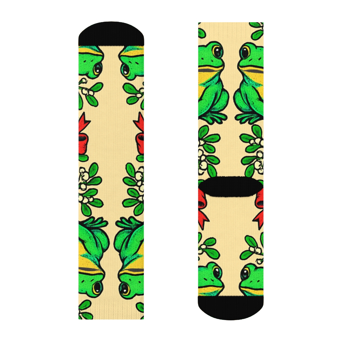 Frog Mistletoe Mirror Pairs On Beige Background premium sports crew socks