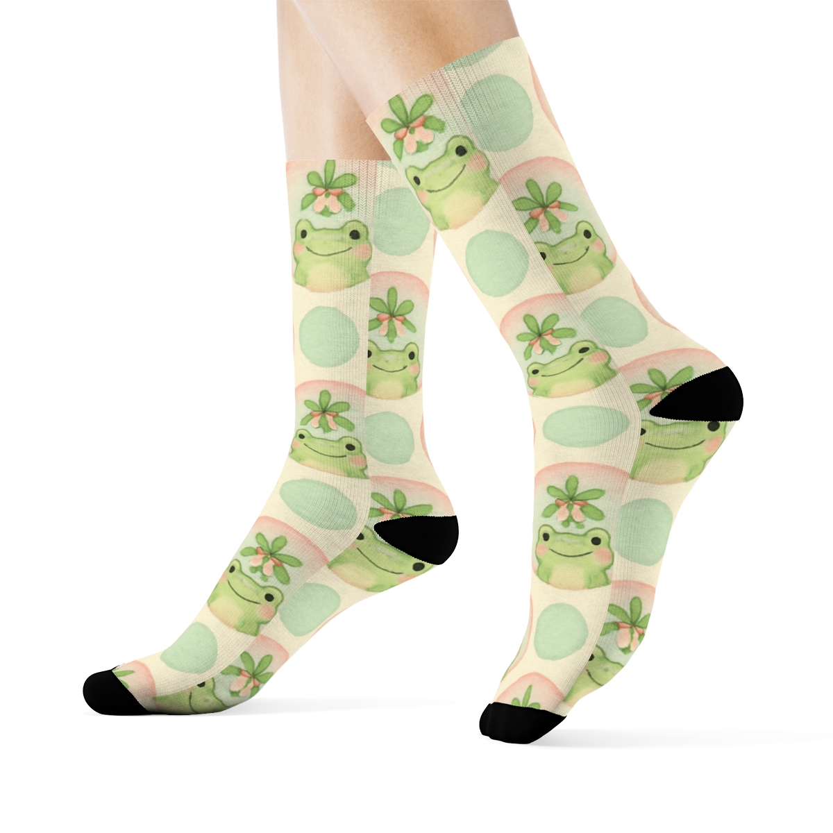 Frog Mistletoe Polka Rhythm unique graphic crew socks