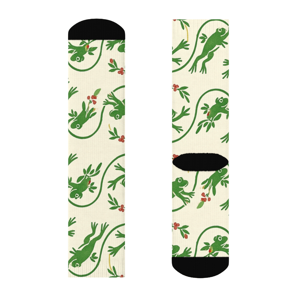 Frog Mistletoe Wave On Ivory unique graphic crew socks