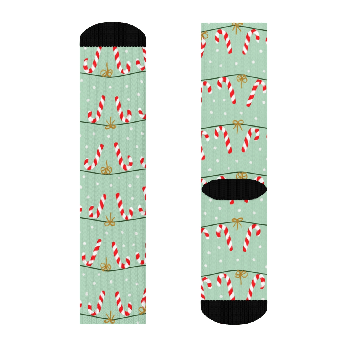 Frosted Garland Border With Candy Canes Accents custom crew socks