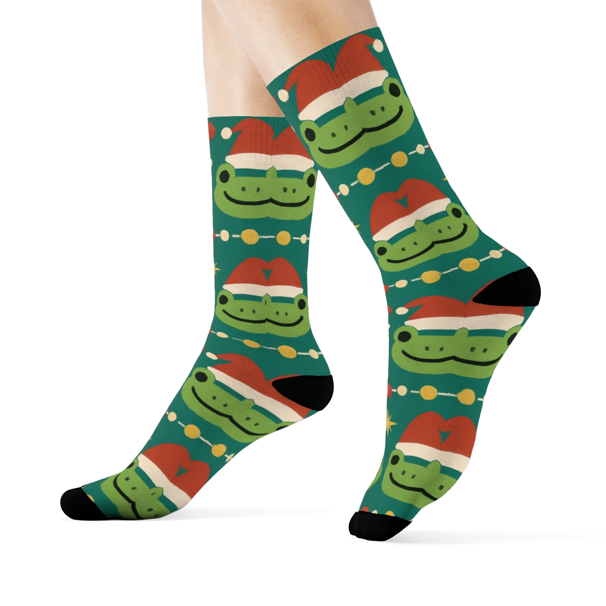 Frosty Frog Ornament Band Socks designer printed crew socks