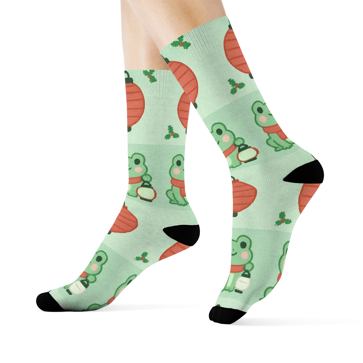 Frosty Frog Ornament Grid custom crew socks