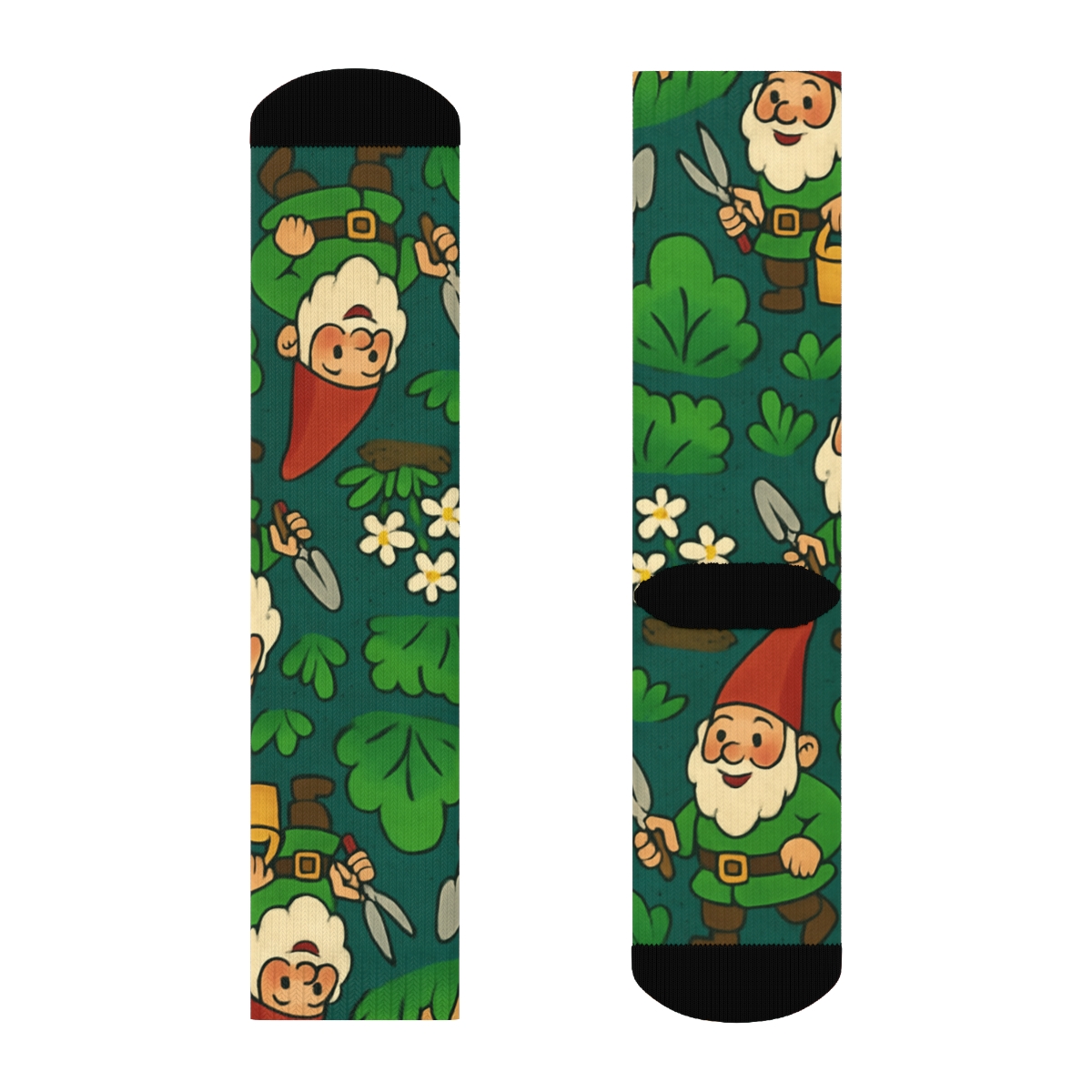 Garden Gnome Parade, Landscaper Edition trendy patterned crew socks