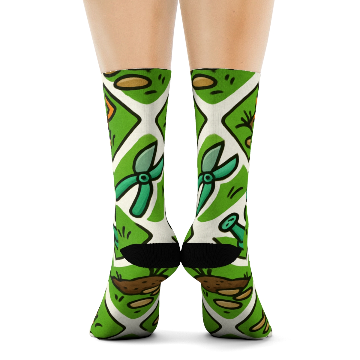 Garden Tool Patchwork With Landscaper Charm soft everyday crew socks