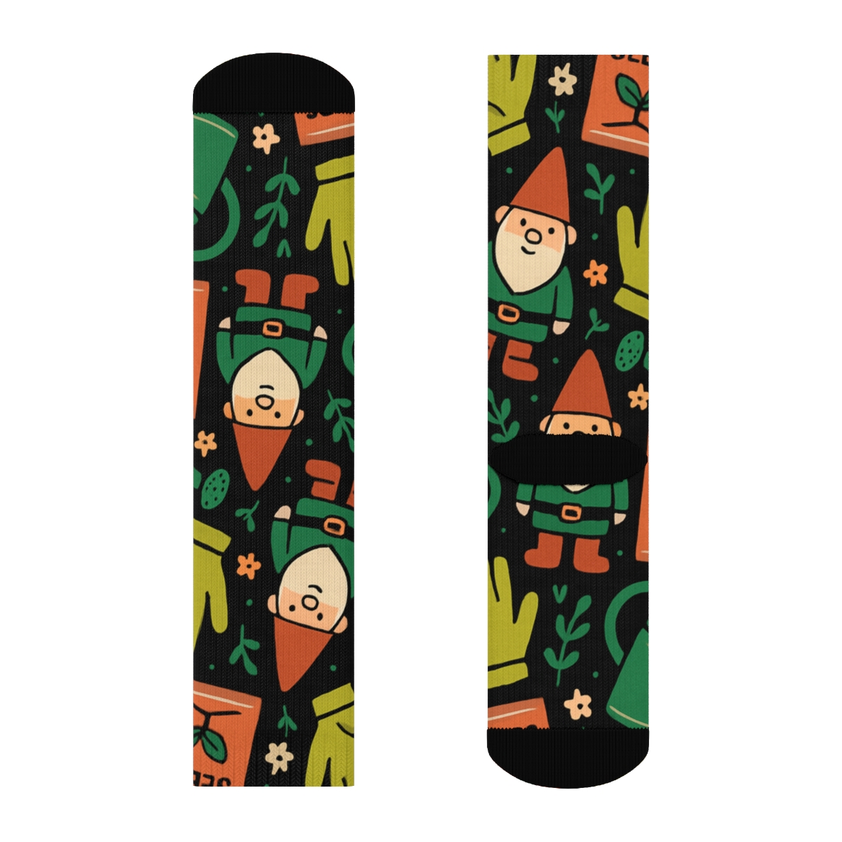 Gardener Gnome Watering Can Tessellation designer printed crew socks