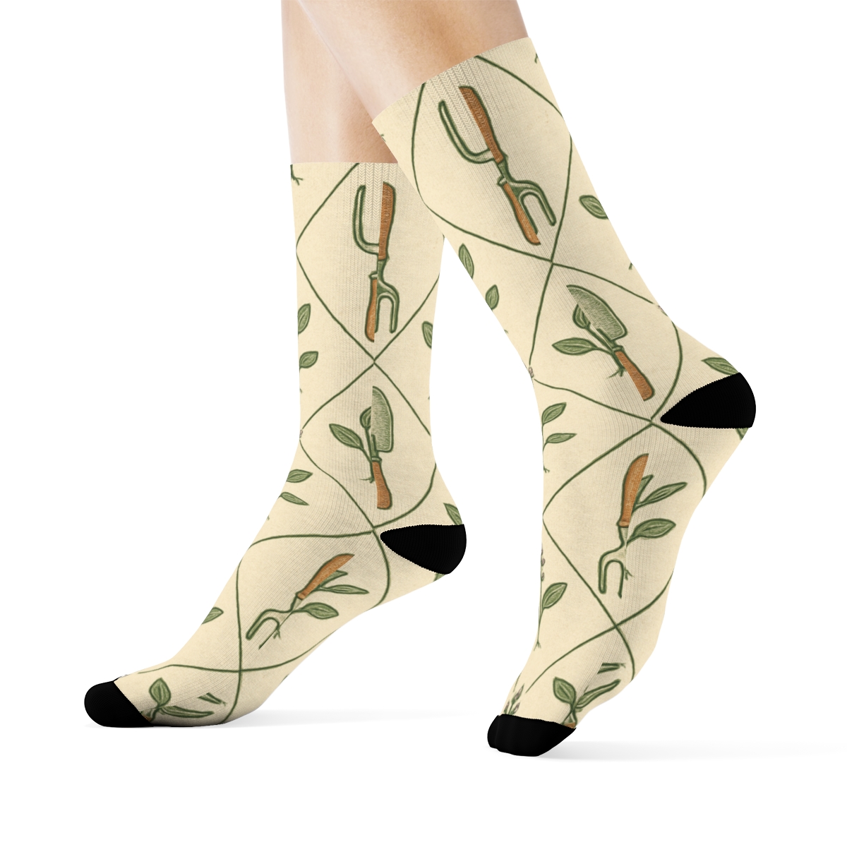 Gardener Trellis Toolwork Pattern soft everyday crew socks