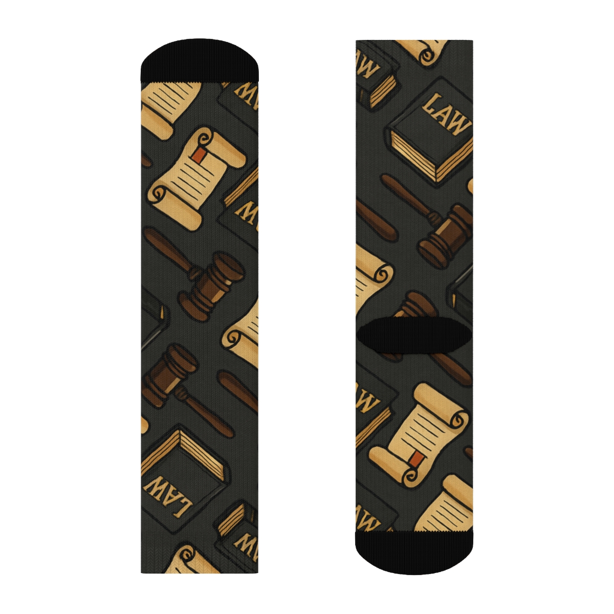 Gavel And Scroll Judge-Pattern Cascade On Charcoal Field custom crew socks