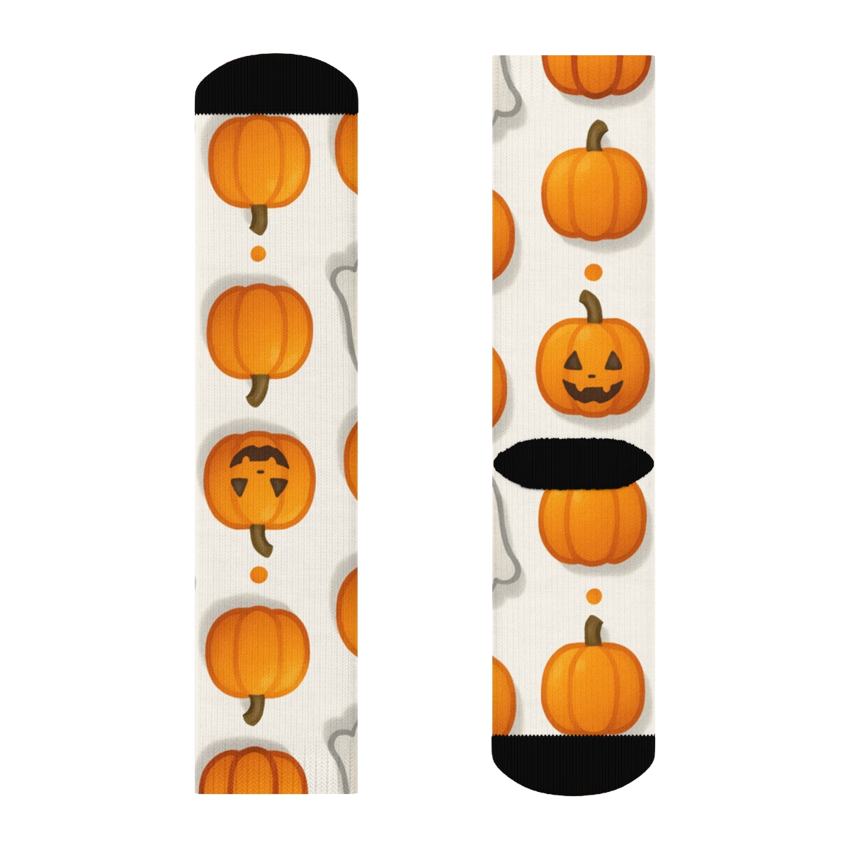 Ghost And Orange Pumpkin Alternating Columns On White Background unique graphic crew socks