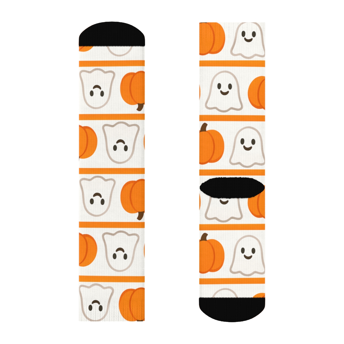 Ghost And Orange Pumpkin Alternating Stripes On White Background premium sports crew socks