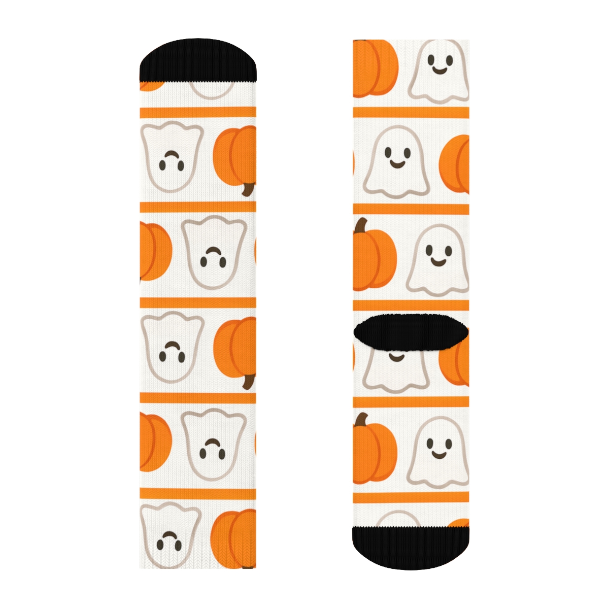 Ghost And Orange Pumpkin Alternating Stripes On White Background premium sports crew socks
