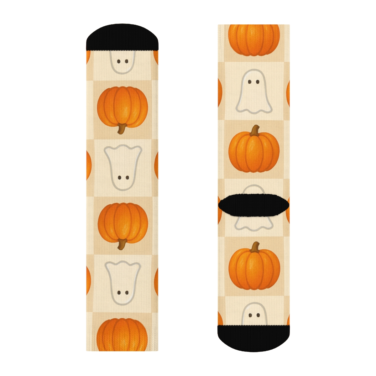 Ghost And Pumpkin Alternating Checker On Proper Neutral Background designer printed crew socks