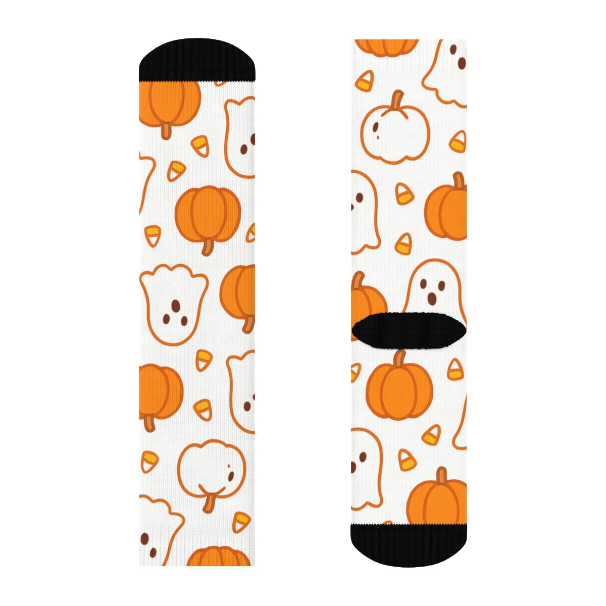 Ghost And Pumpkin Polka Tile On White Background soft everyday crew socks