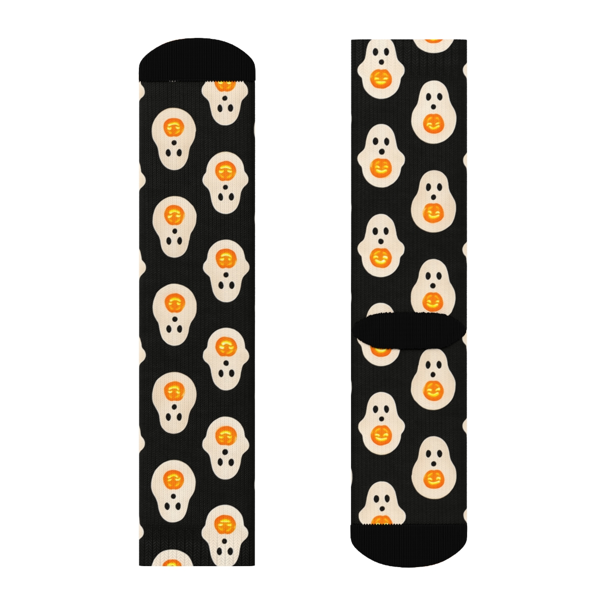 Ghost Silhouette Polka Dots With Pumpkin Centers On Black Background soft everyday crew socks