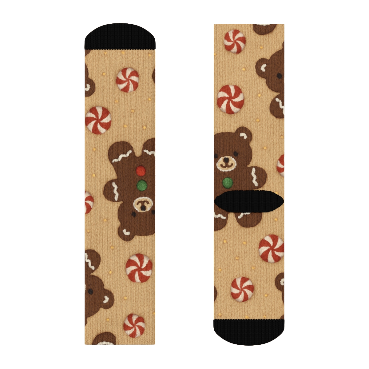 Gingerbread Bear Knit Texture Scatter On Warm Beige Background stylish athletic crew socks