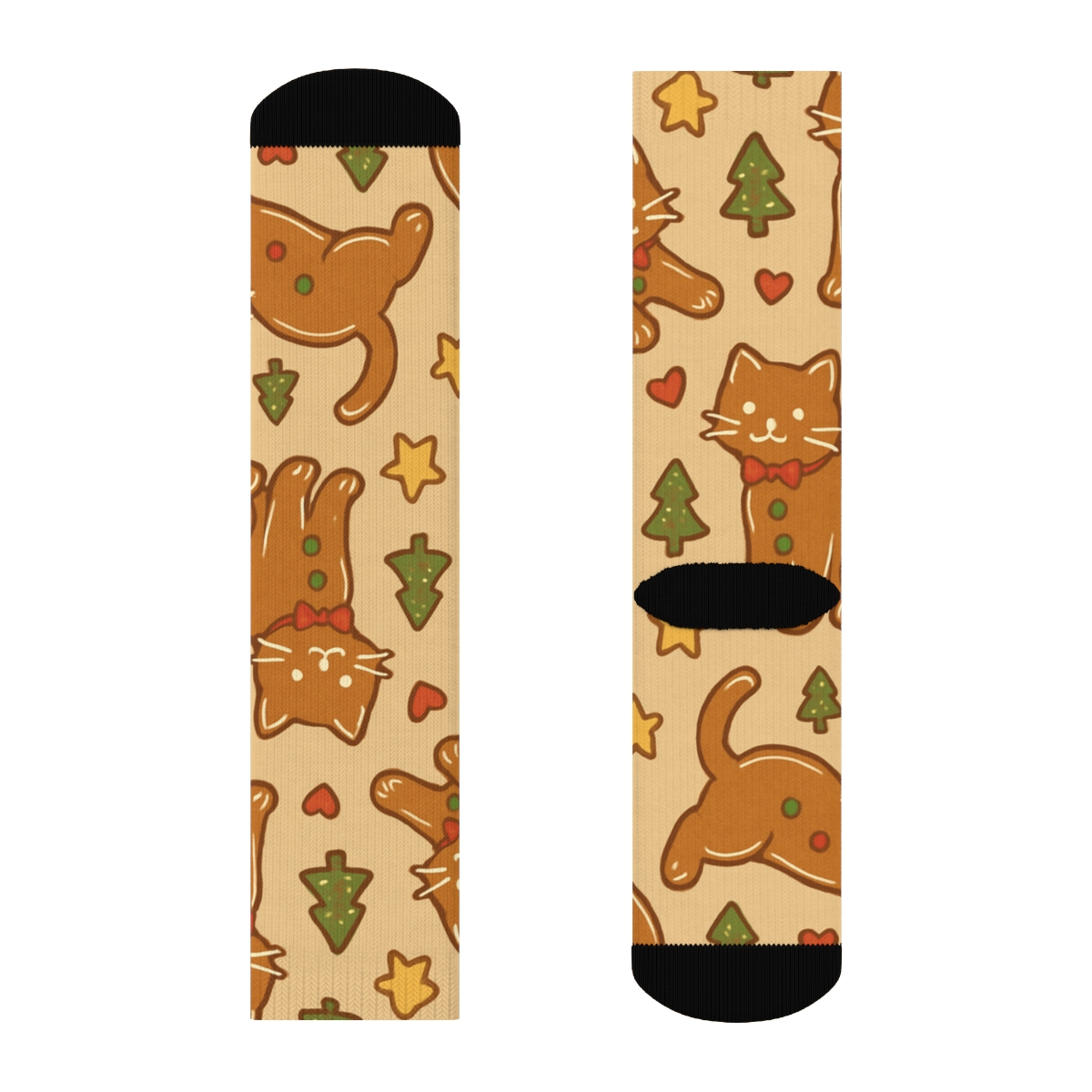 Gingerbread Cat Cookie Scatter trendy patterned crew socks