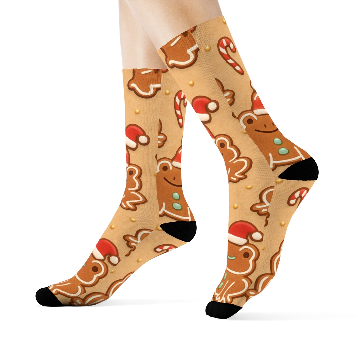 Gingerbread Frog Dot Scatter On Warm Beige Background custom crew socksGingerbread Frog Dot Scatter on Warm Beige Background Crew Socks - Image 3
