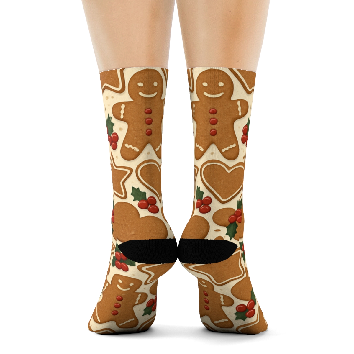 Gingerbread Man Tessellation Holiday designer printed crew socks