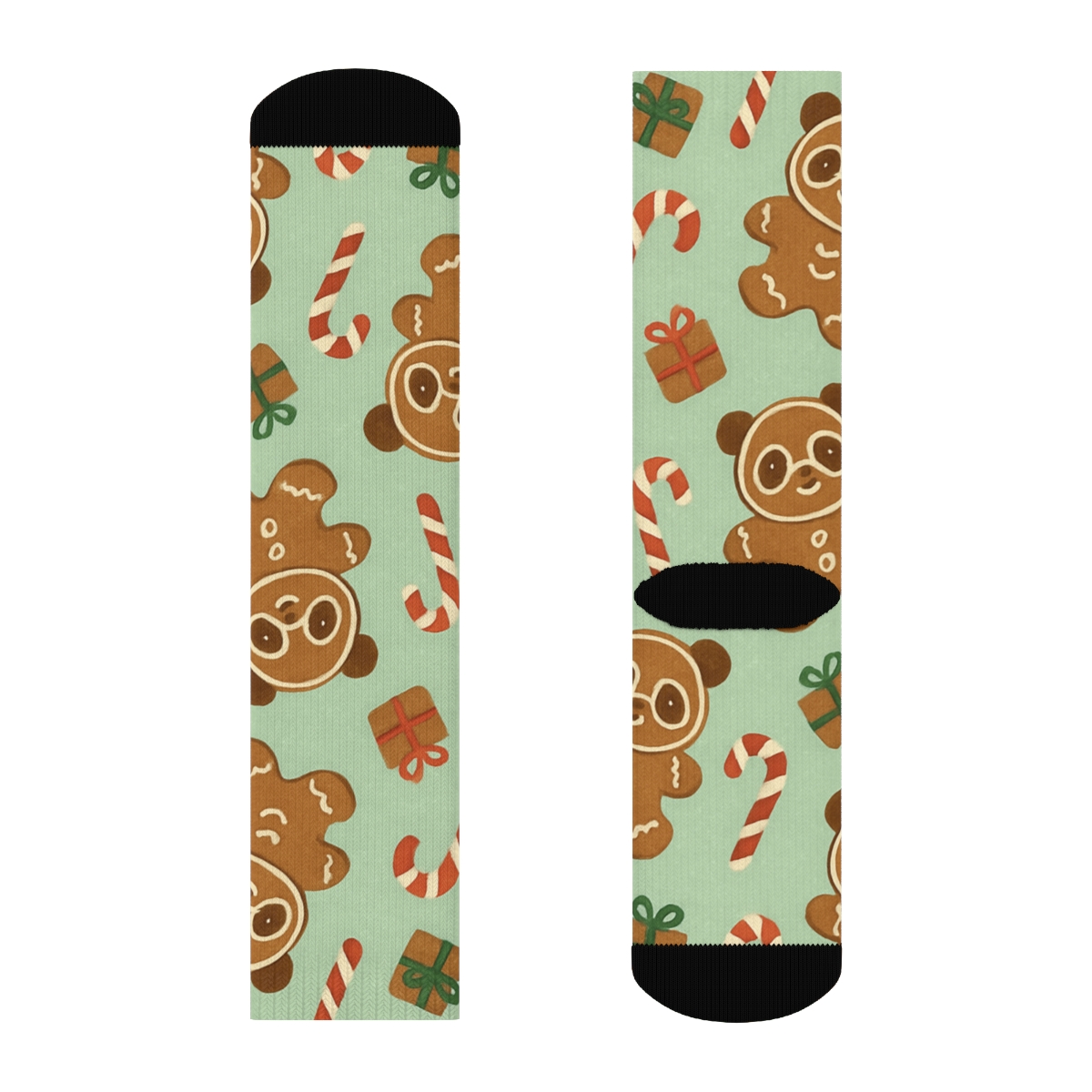 Gingerbread Panda Cookie Scatter On Mint Background stylish athletic crew socks