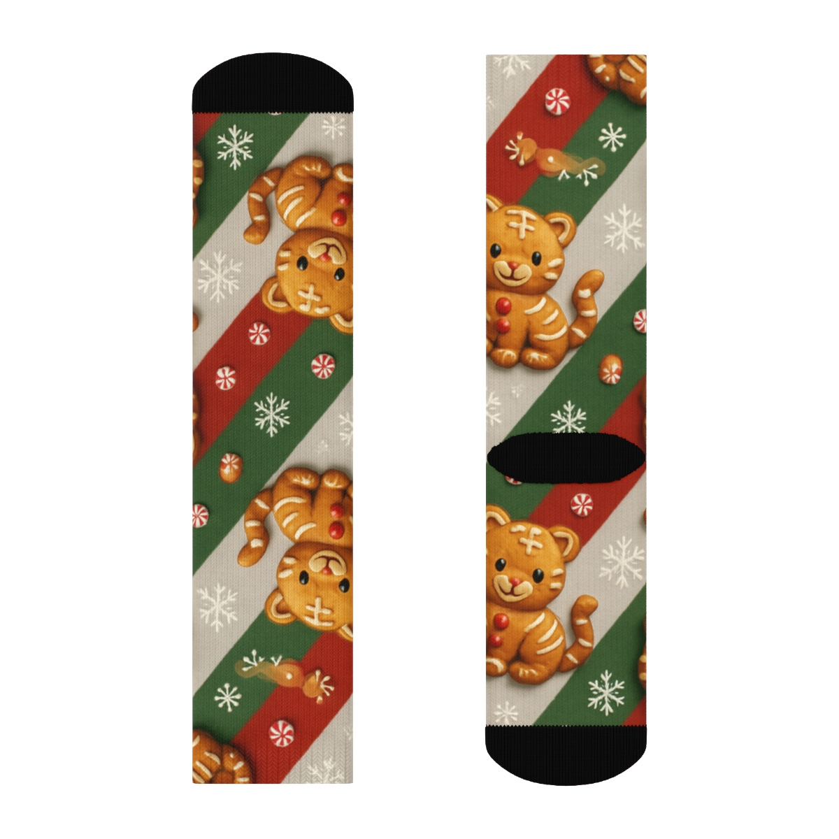 Gingerbread Tiger Diagonal Stripe Repeat On Light Gray Background designer printed crew socks