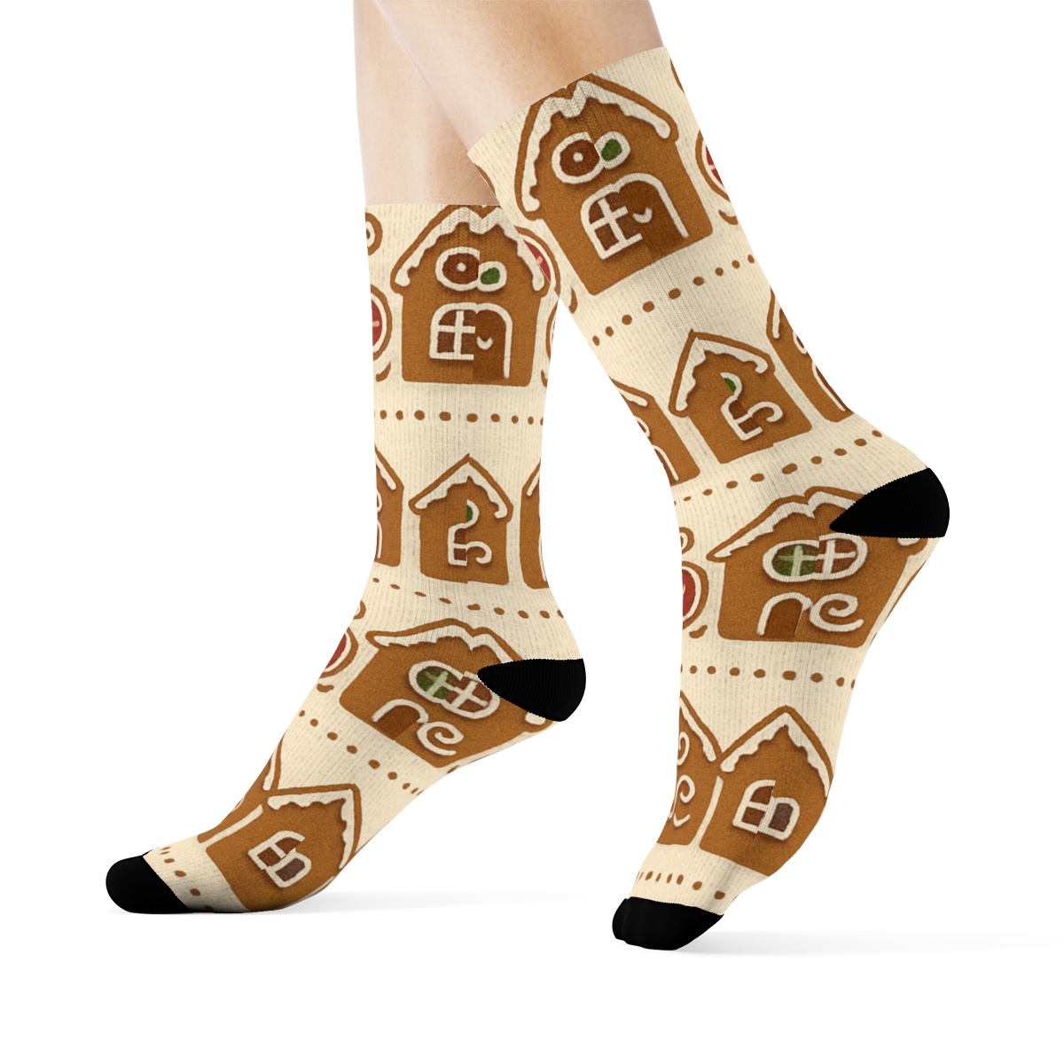 Gingerbread Village Border Bands designer printed crew socks