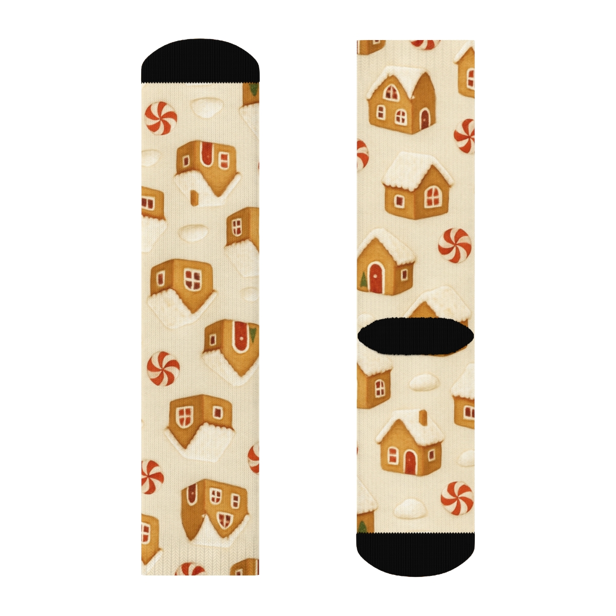 Gingerbread Village Scatter designer printed crew socks