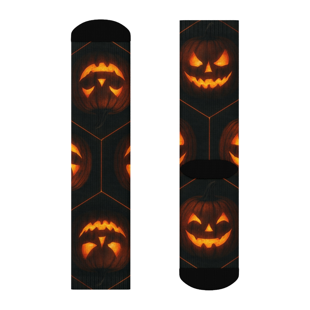 Glowing Jack O Lantern Hexagonal Tile On Black Background stylish athletic crew socks