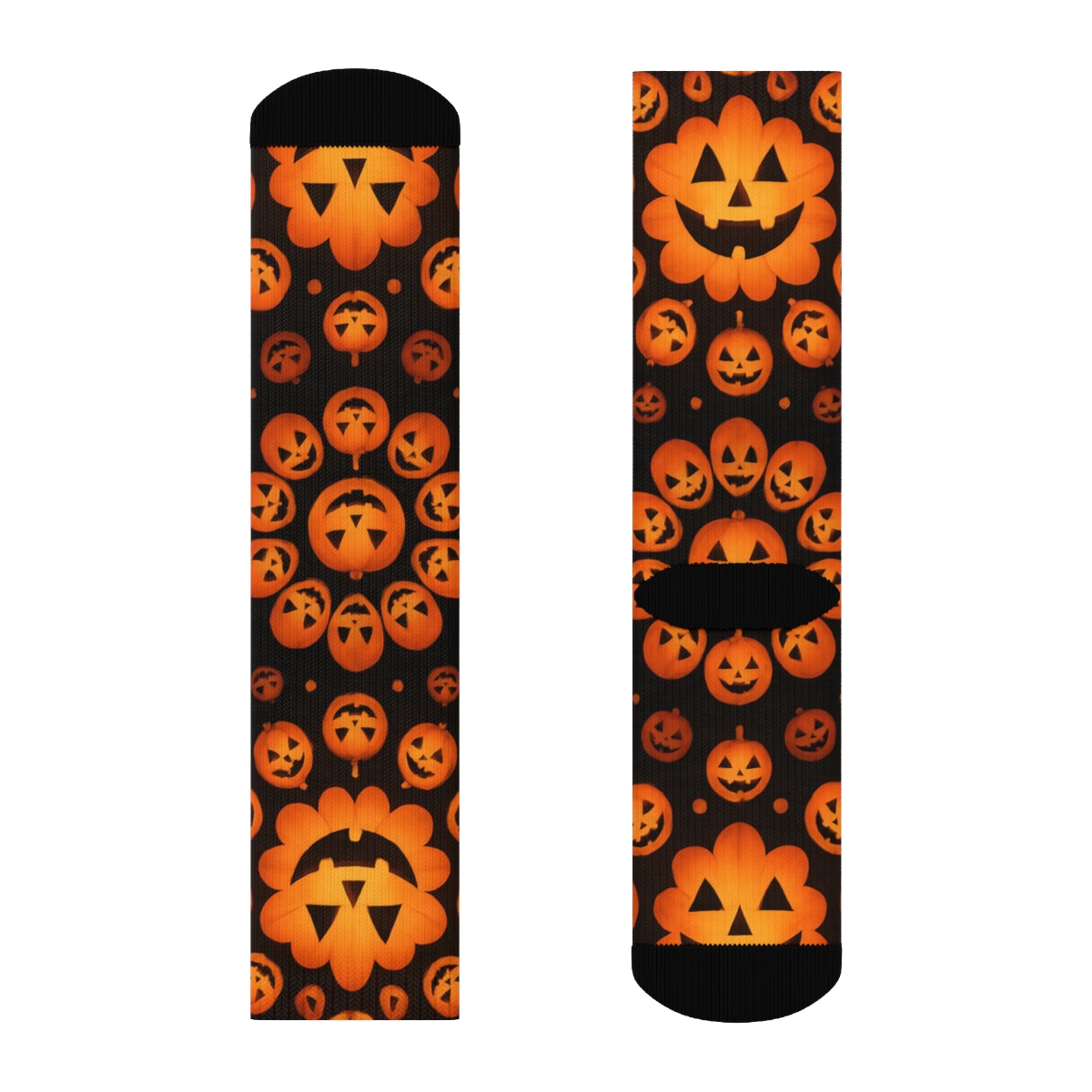 Glowing Jack O Lantern Rosette Tiles On Black Background custom crew socks