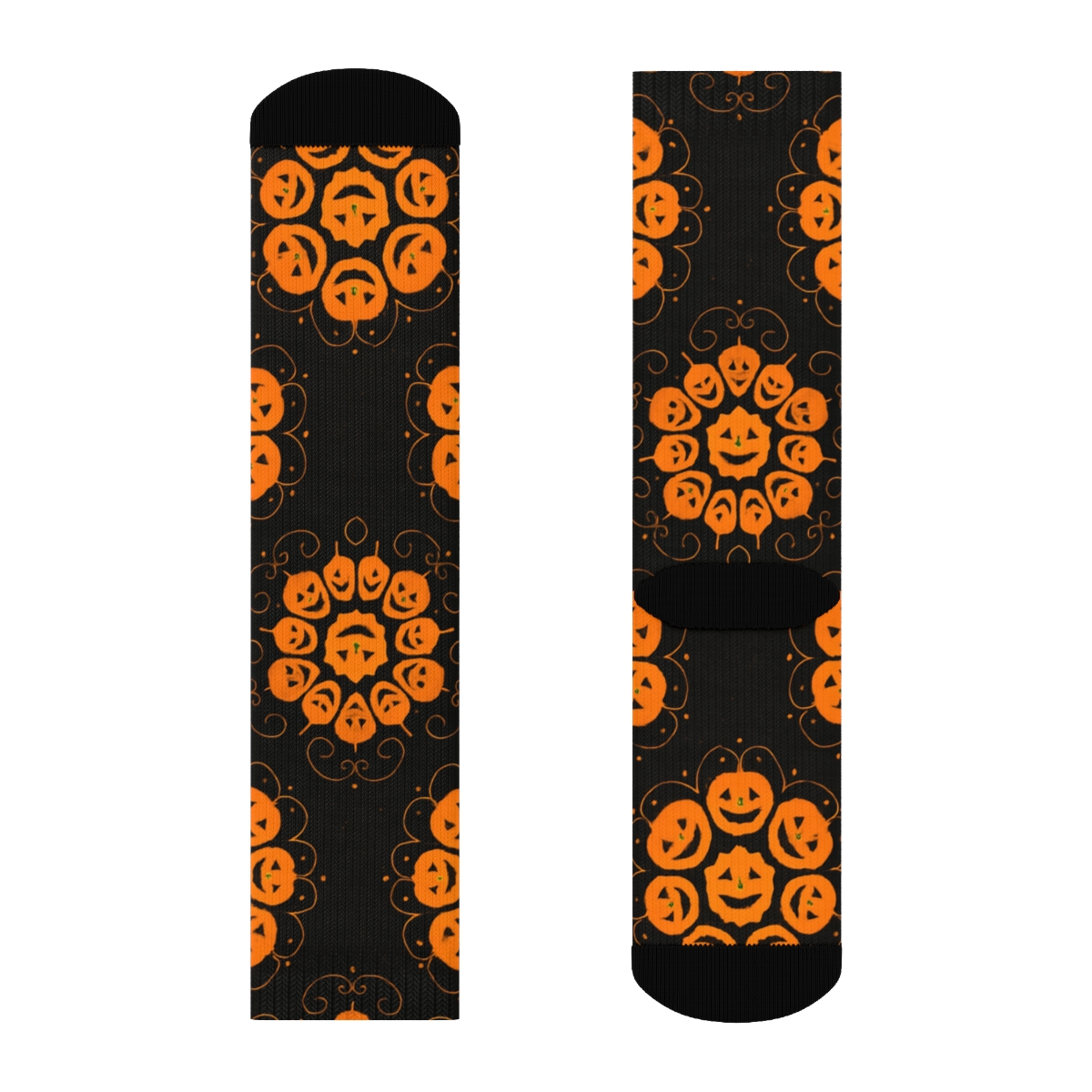 Glowing Jack O Lantern Rosette Tiles On Black Background premium sports crew socks
