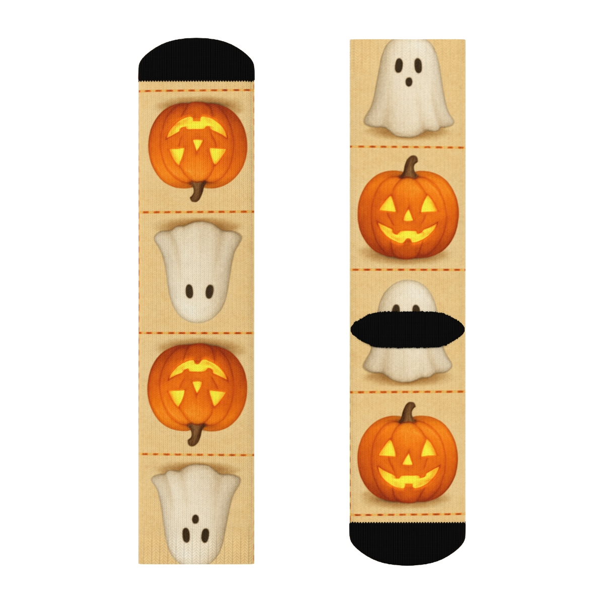 Glowing Pumpkin And Ghost Alternating Grid On Proper Neutral Background trendy patterned crew socks