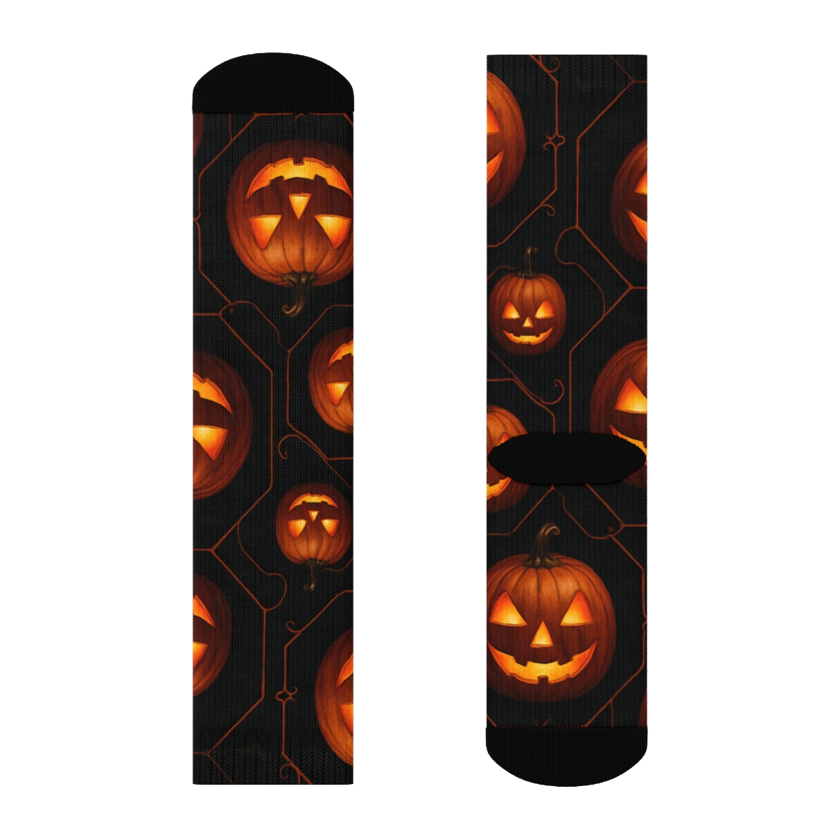 Glowing Pumpkin Hexagonal Tile On Black Background soft everyday crew socks