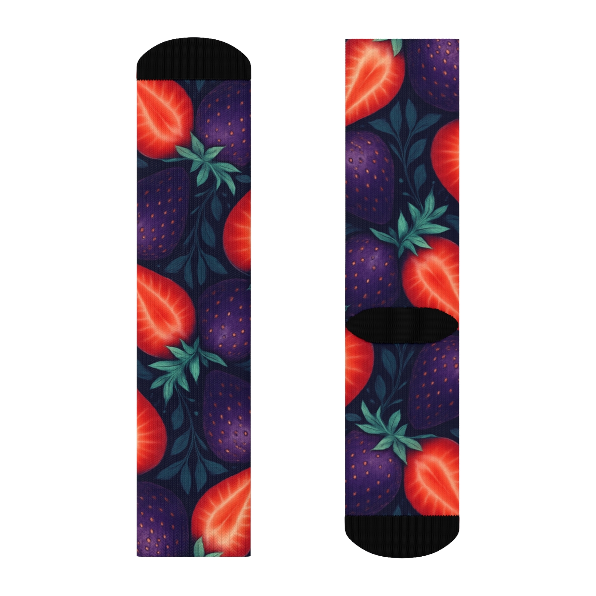 Glowing Strawberry Half Tessellation On Navy Blue personalized crew socks
