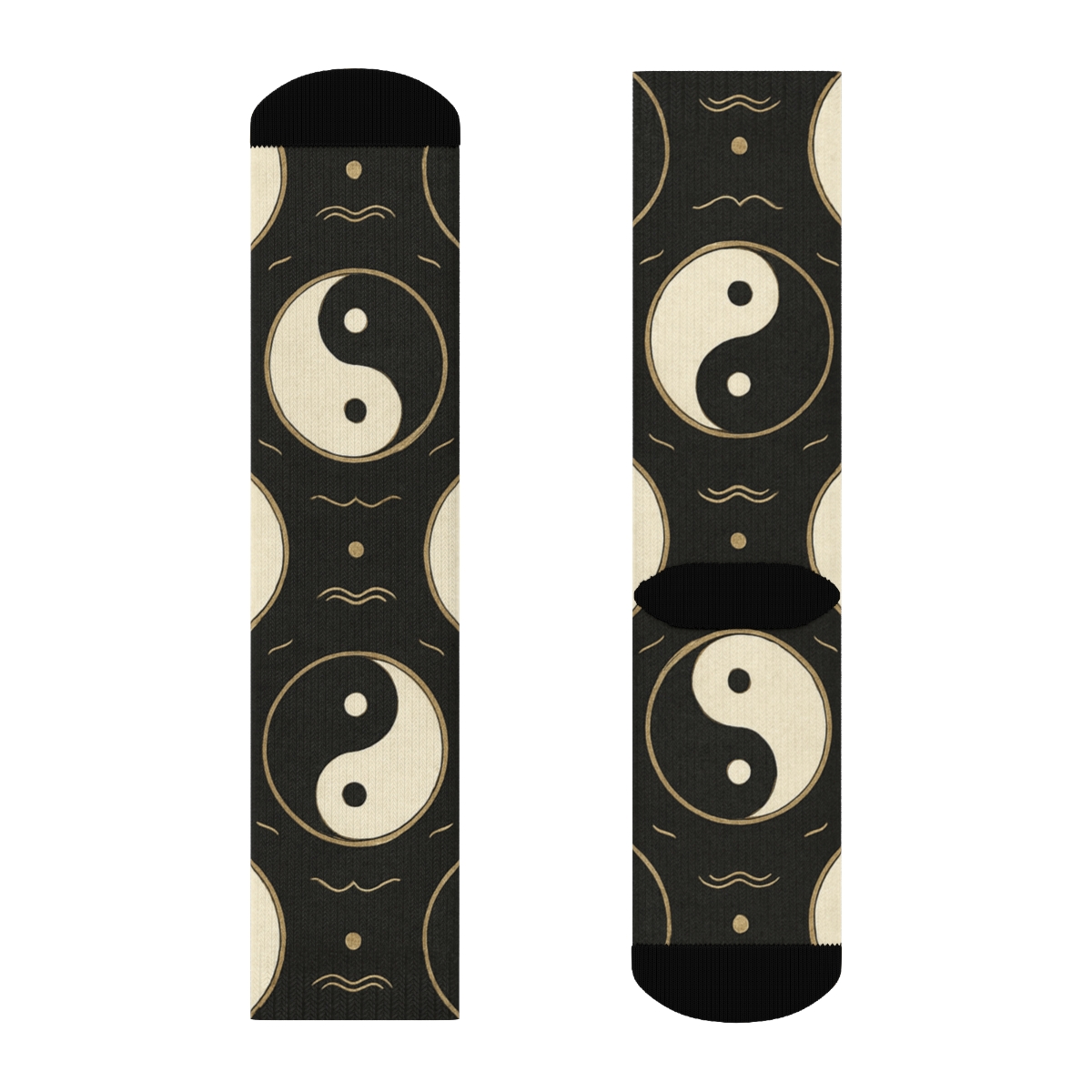 Gold Ink Taijitu Mandala Lattice On Black premium sports crew socks