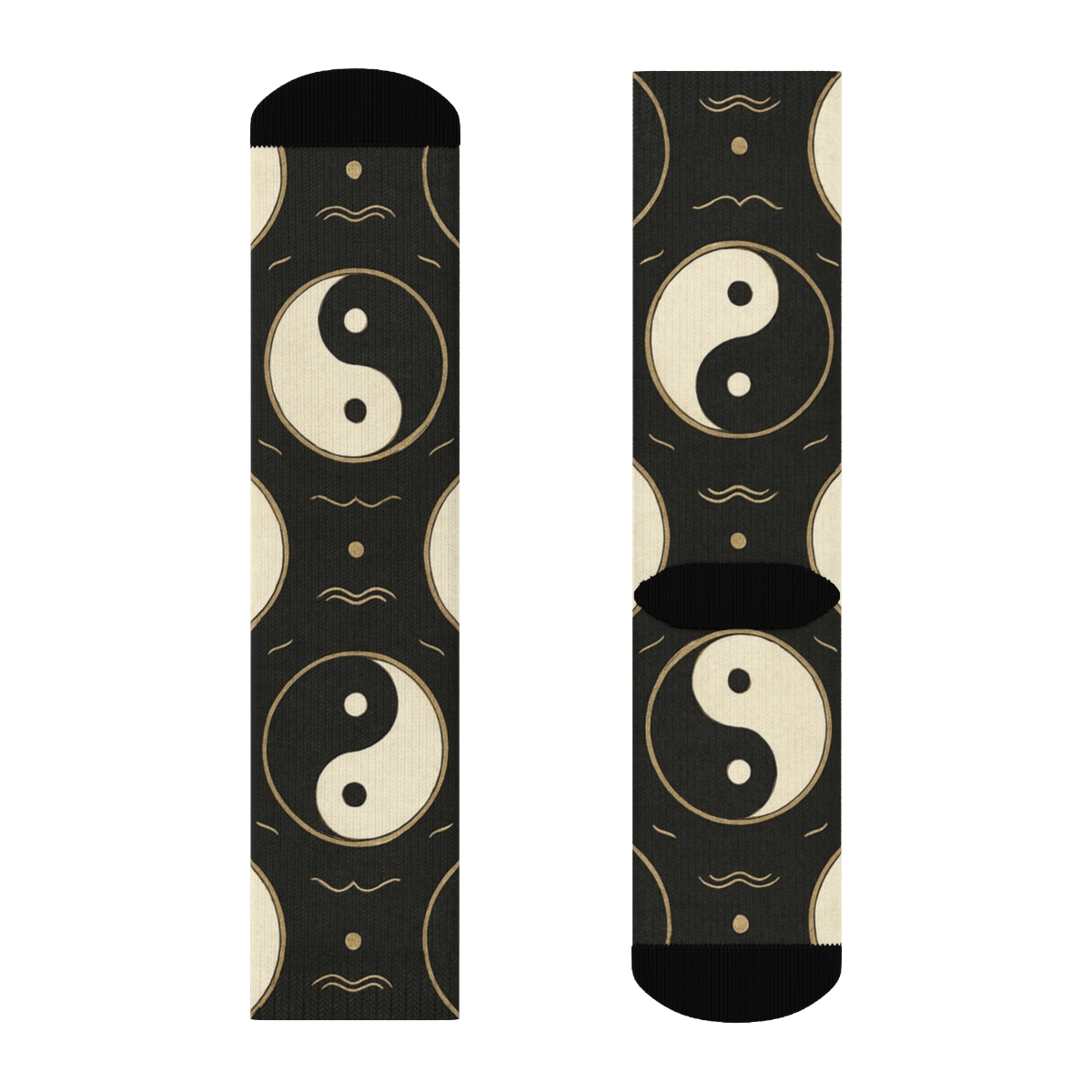 Gold Ink Taijitu Mandala Lattice On Black premium sports crew socks