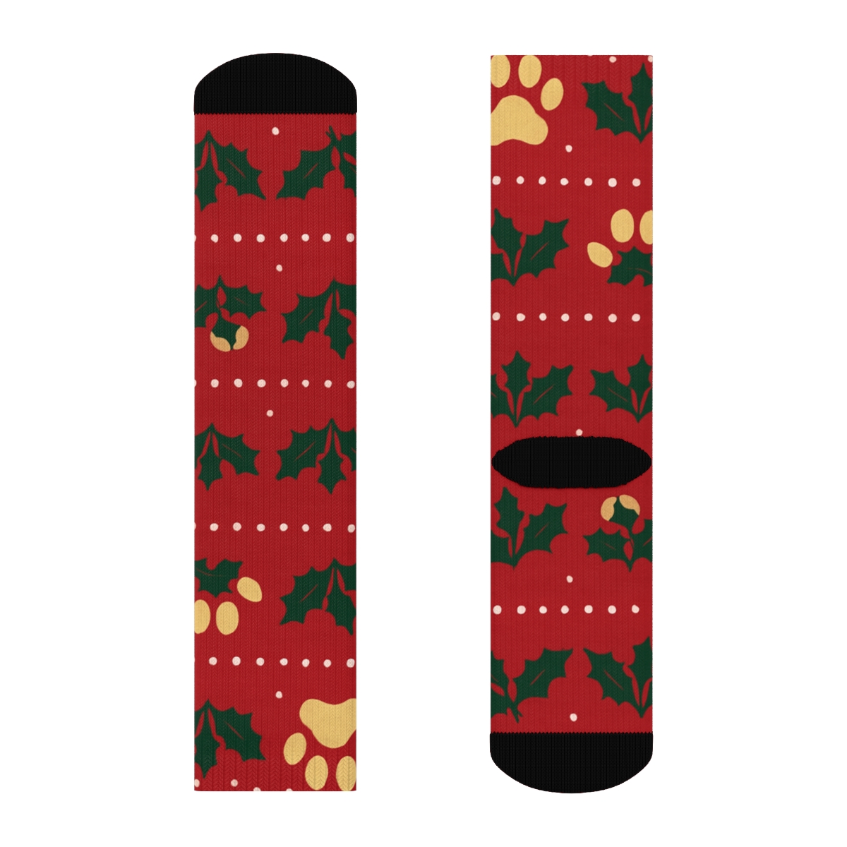 Golden Bell Paw Print Texture Bands On Red Background designer printed crew socks