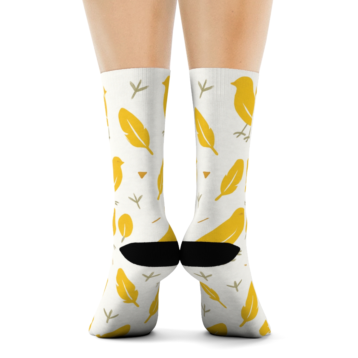 Golden Canary Feather Dot Matrix On White Background soft everyday crew socks