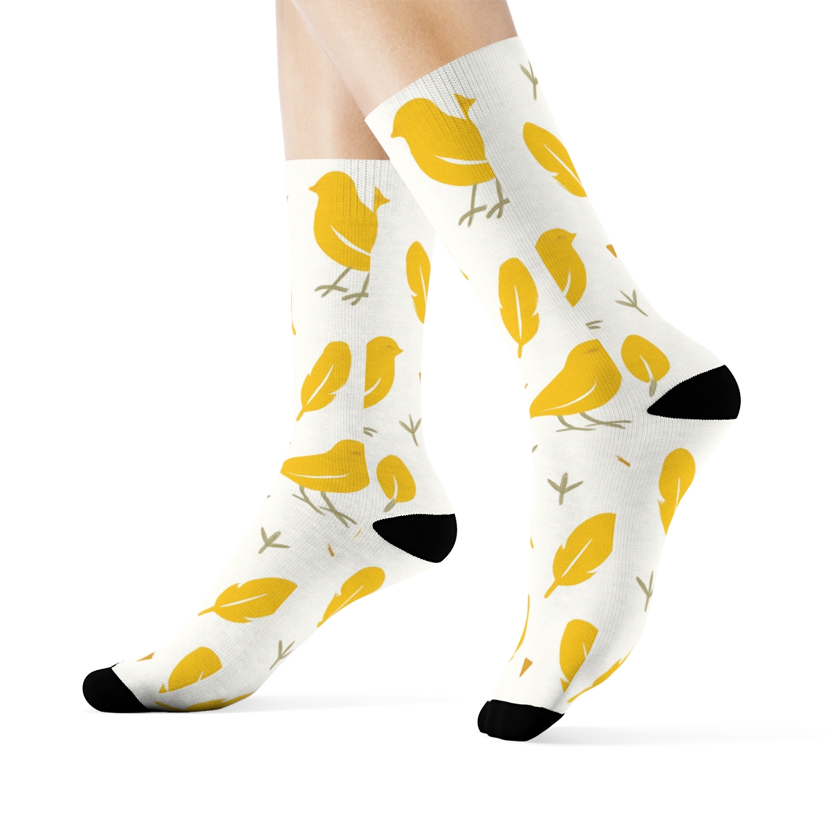 Golden Canary Feather Dot Matrix On White Background soft everyday crew socks