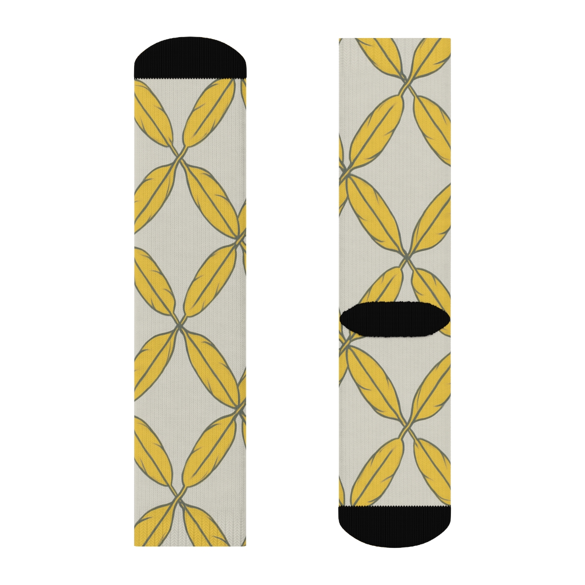Golden Canary Feather Lattice On Soft Gray Background personalized crew socks