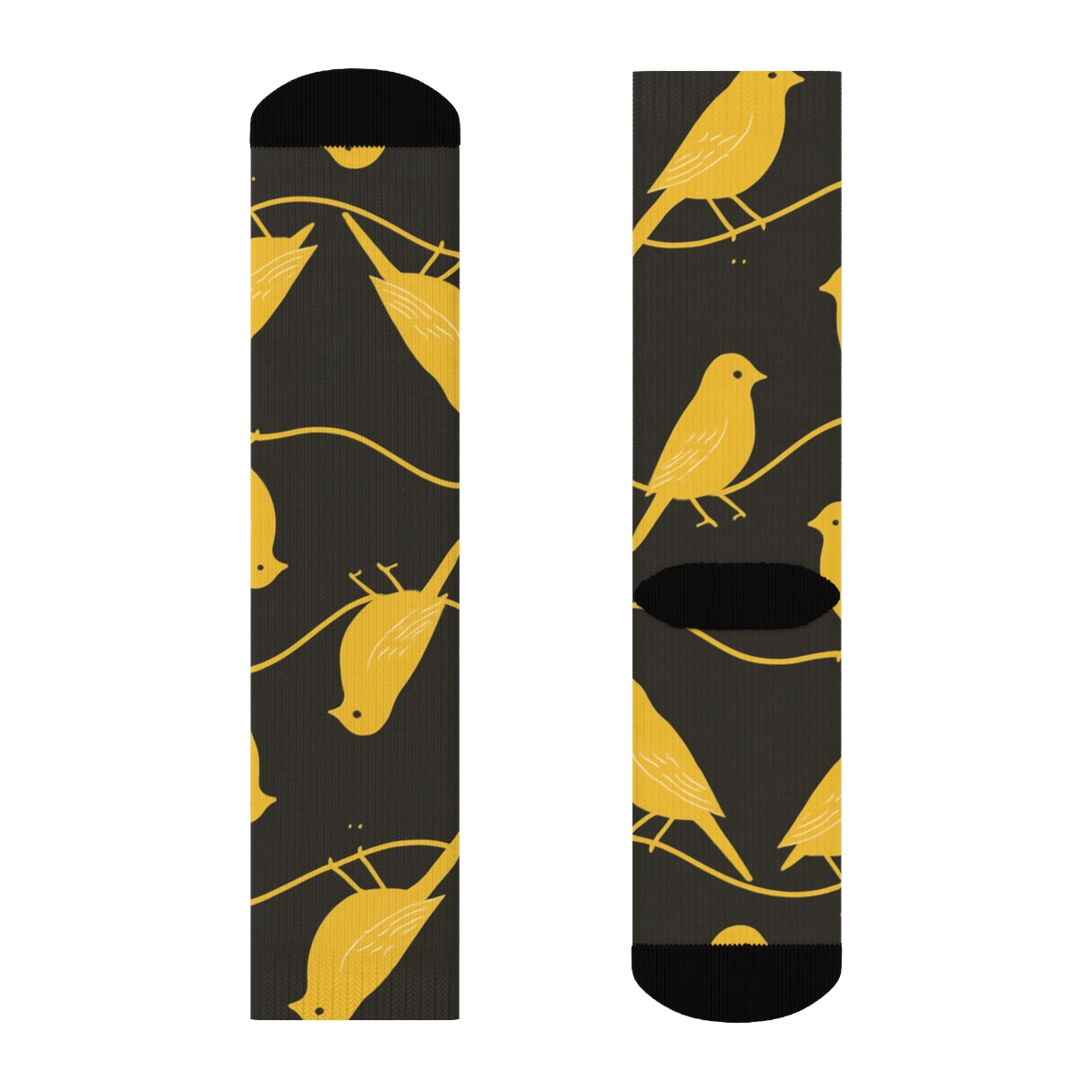 Golden Canary Perch Wave On Charcoal Background custom crew socks