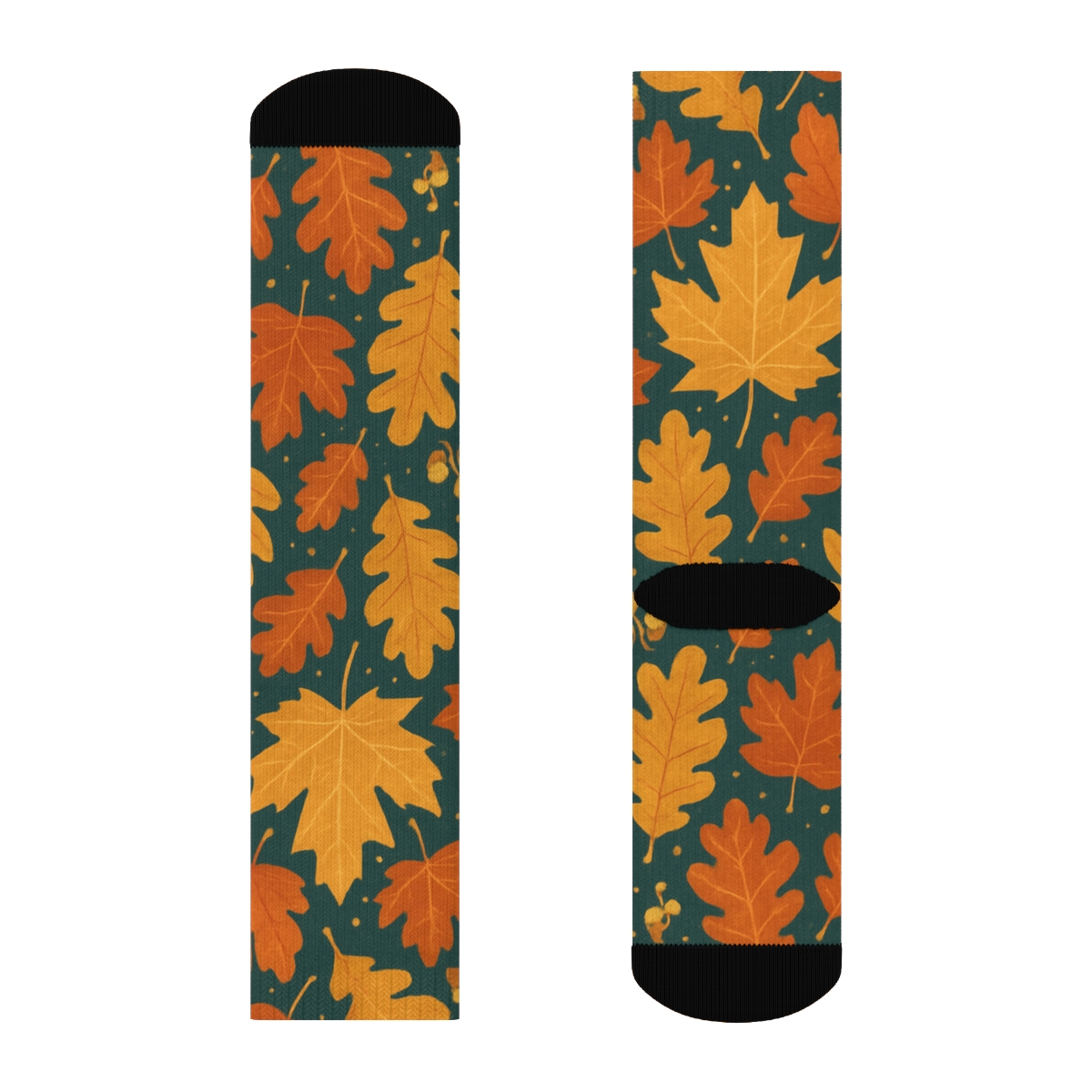 Golden Leaf Tessellation On Deep Teal personalized crew socks