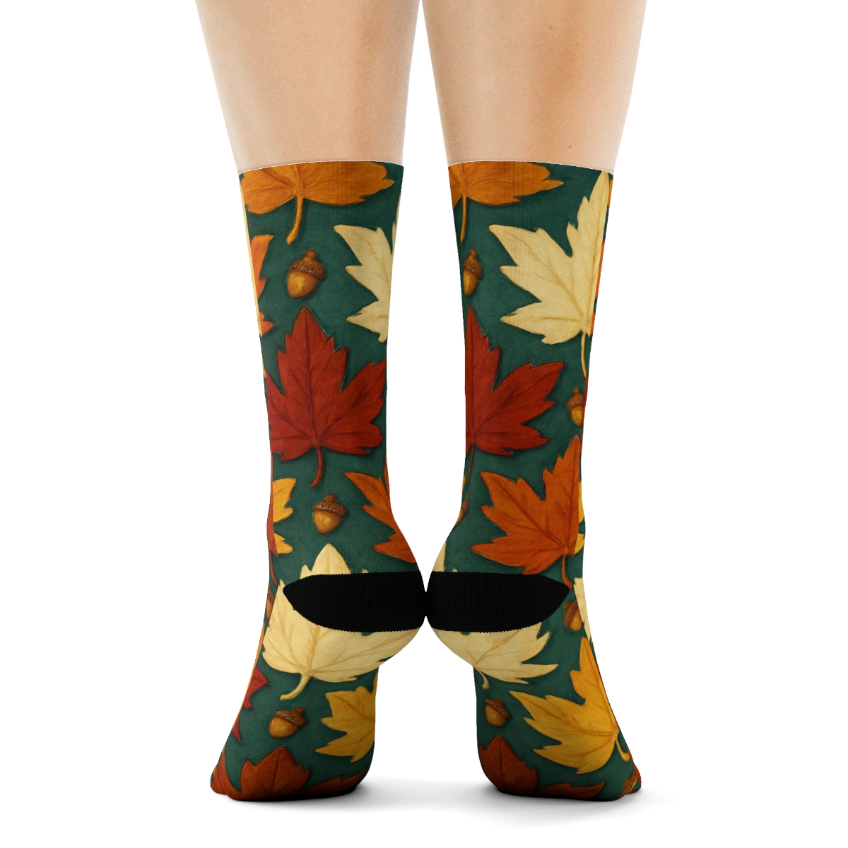 Golden Maple Tessellation On Deep Teal designer printed crew socks
