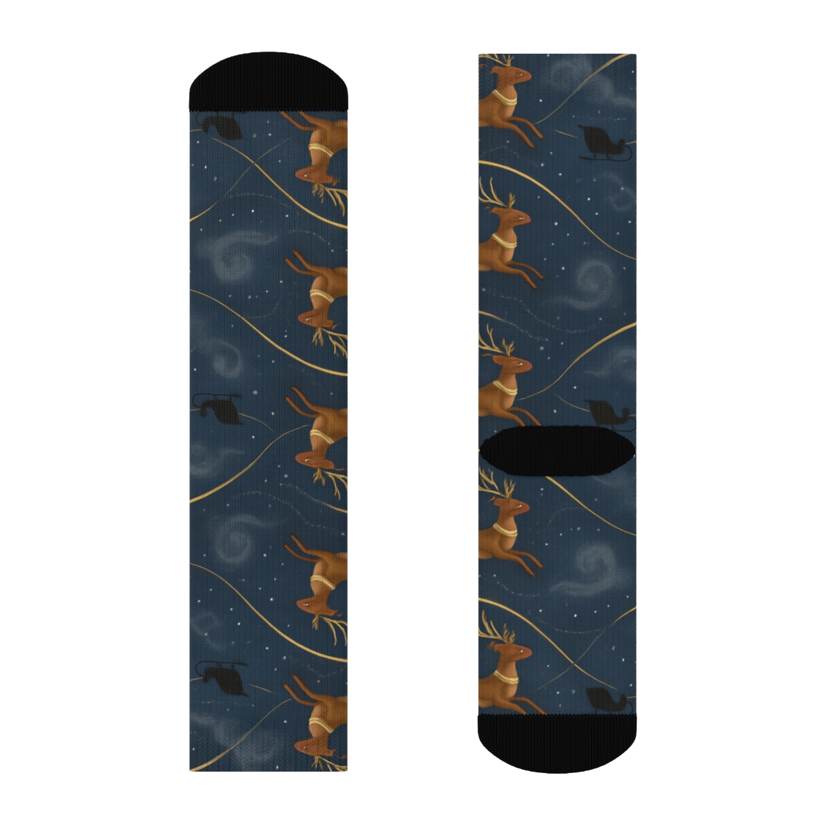 Golden Sleigh Trail Reindeer Pattern trendy patterned crew socks