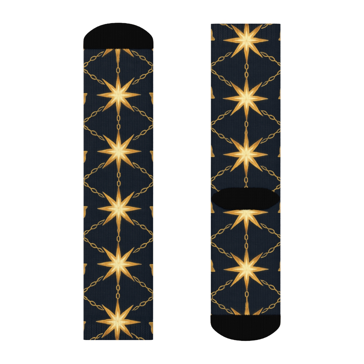 Golden Star Lattice On Midnight Blue stylish athletic crew socks