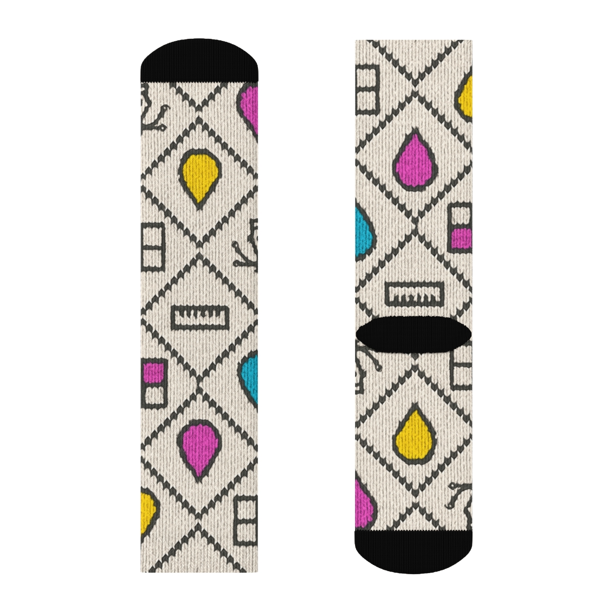 Graphic Designer CMYK Knit Illusion Lattice designer printed crew socks