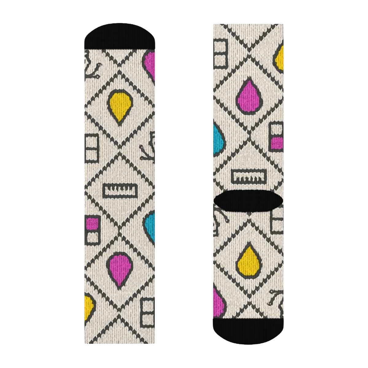 Graphic Designer CMYK Knit Illusion Lattice designer printed crew socks