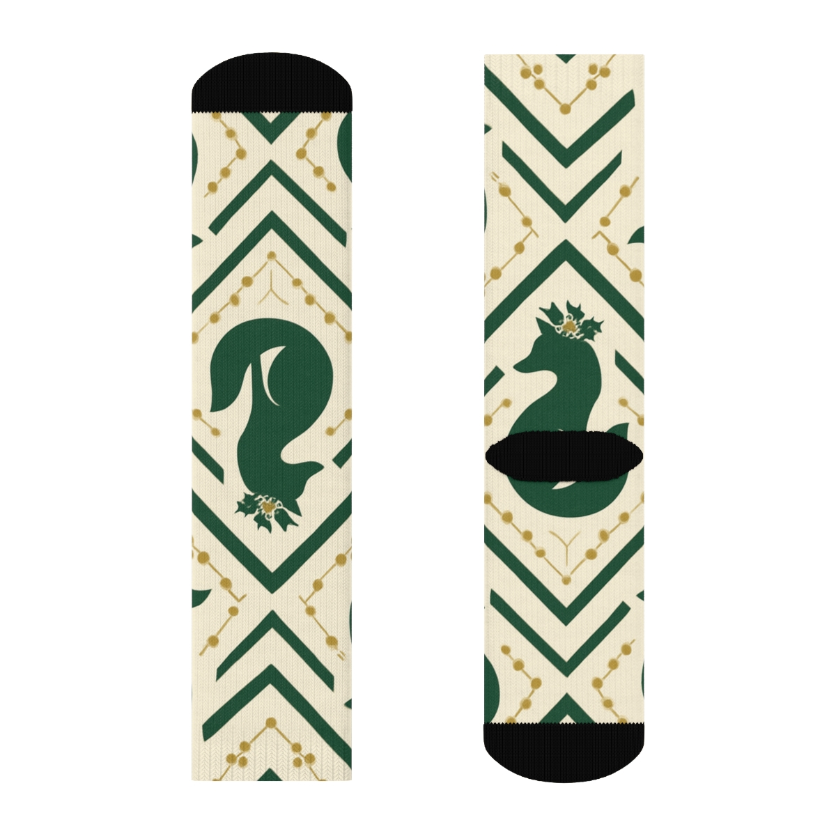 Green Fox Holly Chevron trendy patterned crew socks