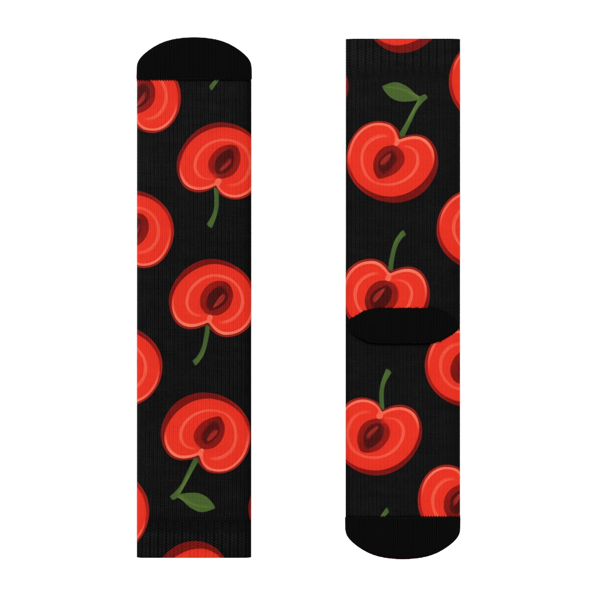 Half Cut Cherry Arrays On Black stylish athletic crew socks